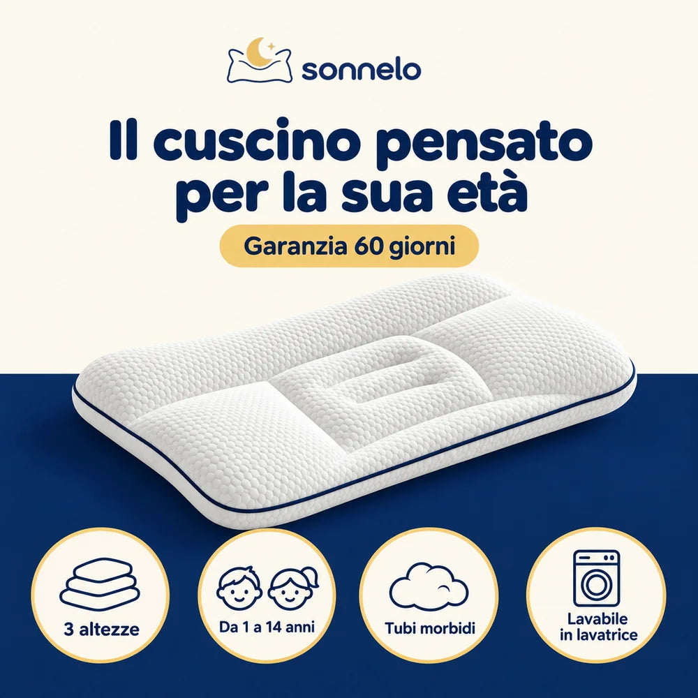 Cuscino Sonnelo per bambini: tre altezze, da 1 a 14 anni, garanzia 60 giorni